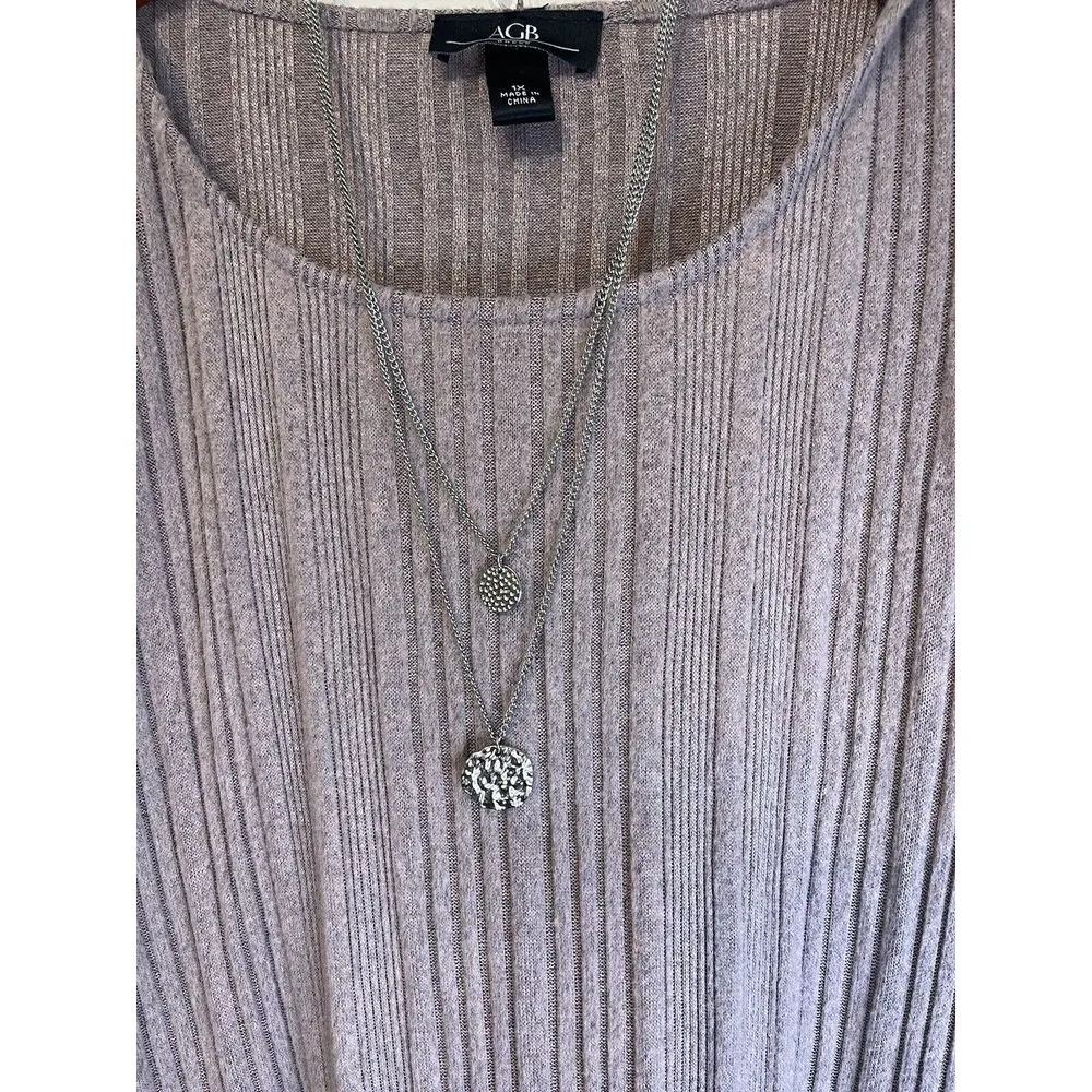 AGB Dress Blush Ribbed Knit 1x‎ Roll Sleeves Necklace Lagenlook Minimal Comfort - Image 2