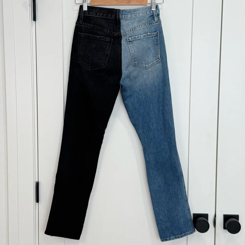 Frame Le Sylvie Slender Straight Jeans Size 24 Black Indigo Mix Two Tone Edgy - Image 8