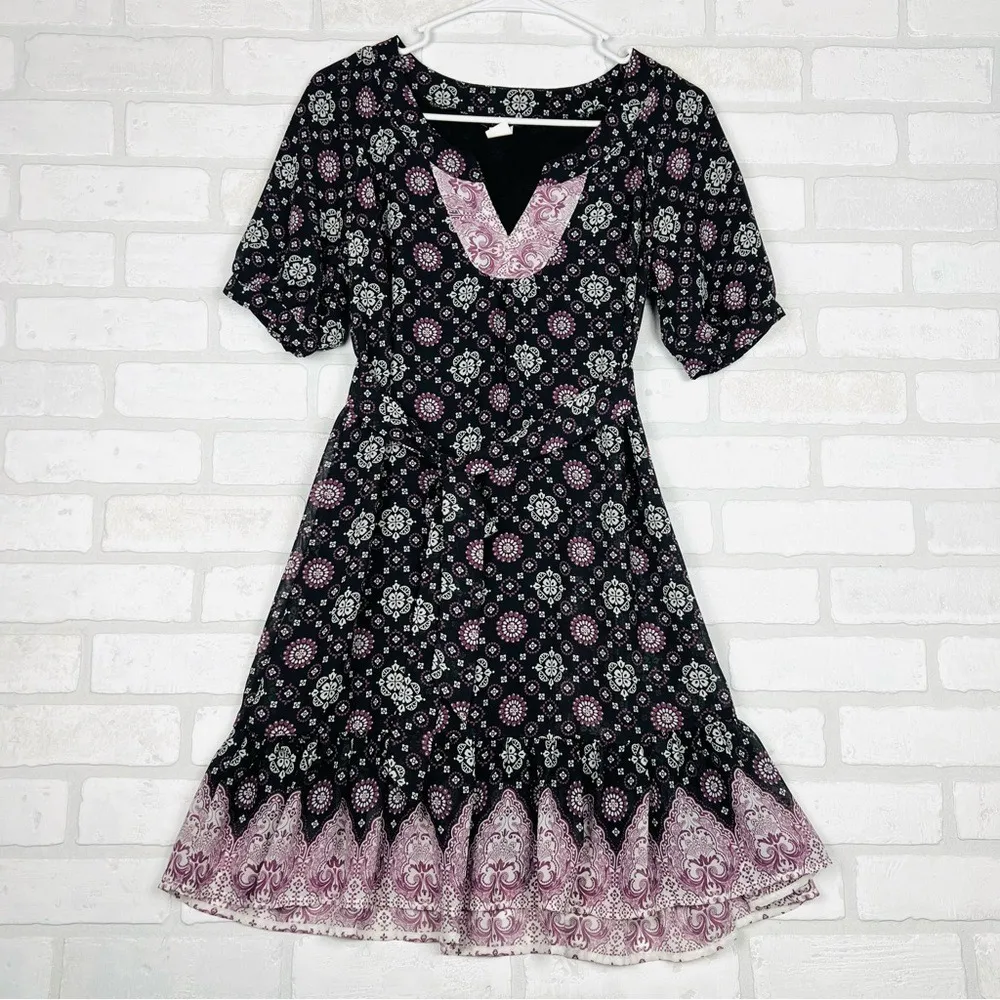 Venus‎ Woman Small Size 4 Midi Dress Floral Print Ruffle Hem Boho Cottage - Image 2