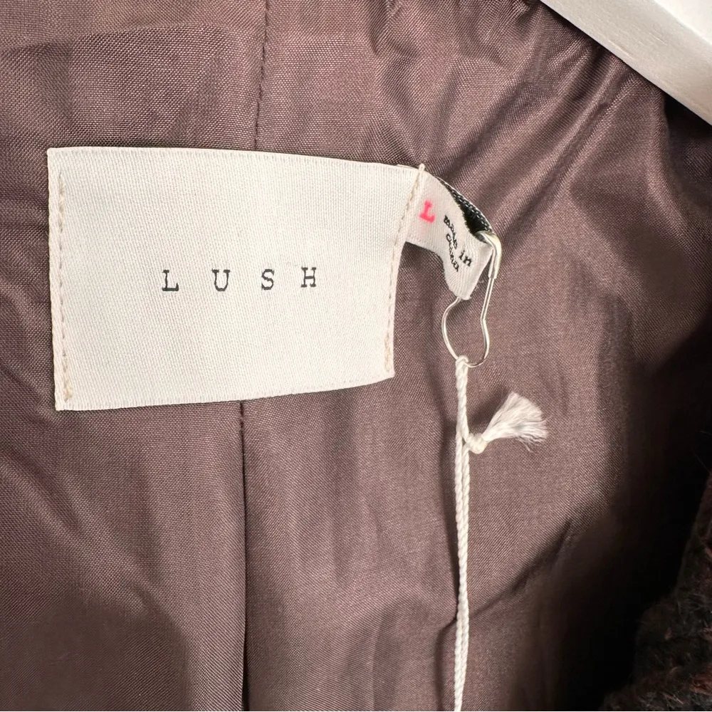 Lush Women’s Draped Faux Suede and Sweater Brown Open Front Moto Jacket Sz L - Image 11