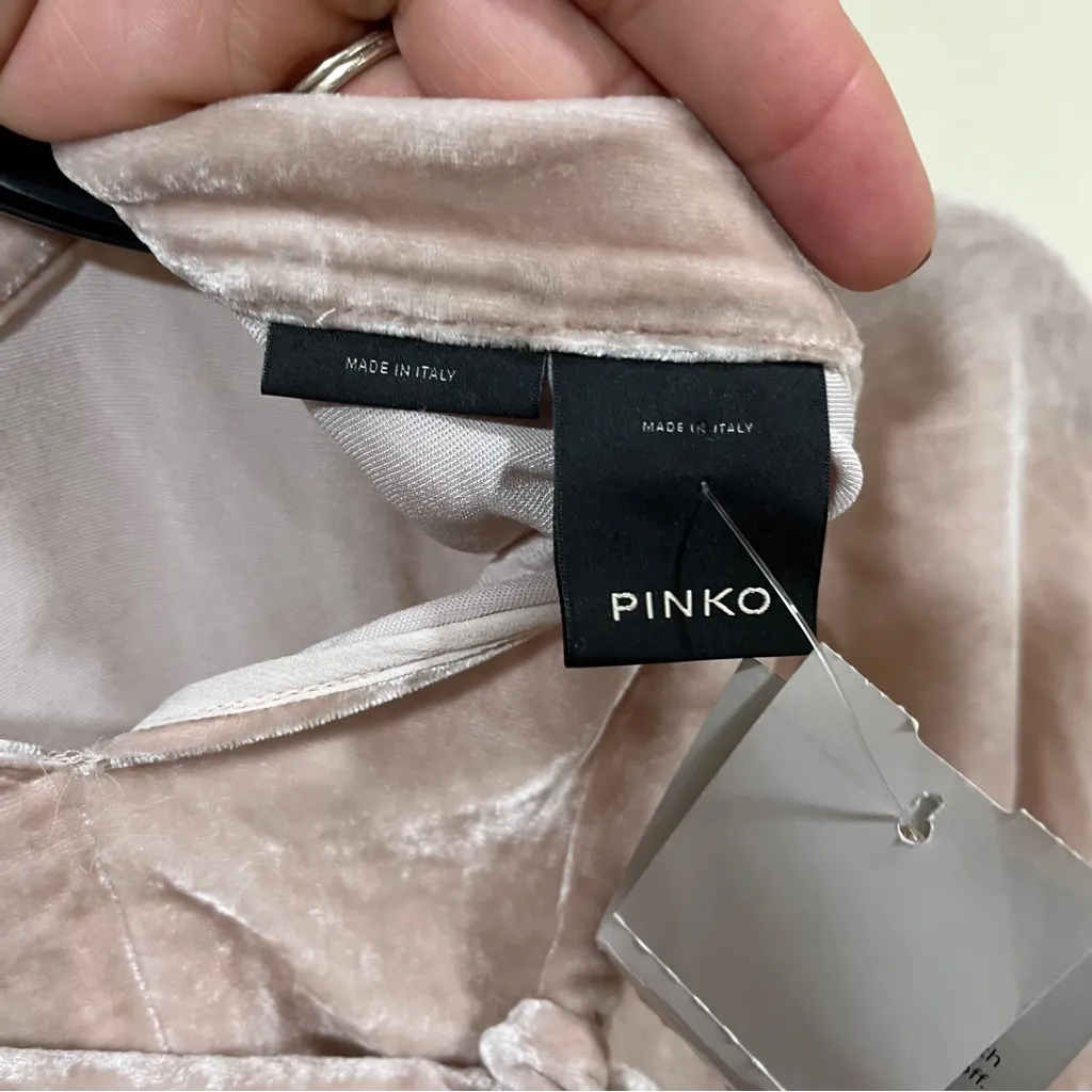 PINKO CASSIOPEA 1B12U3 Long Sleeve Velvet Blouse Bishop Tie Neck Rose Pink M Size M - Image 7