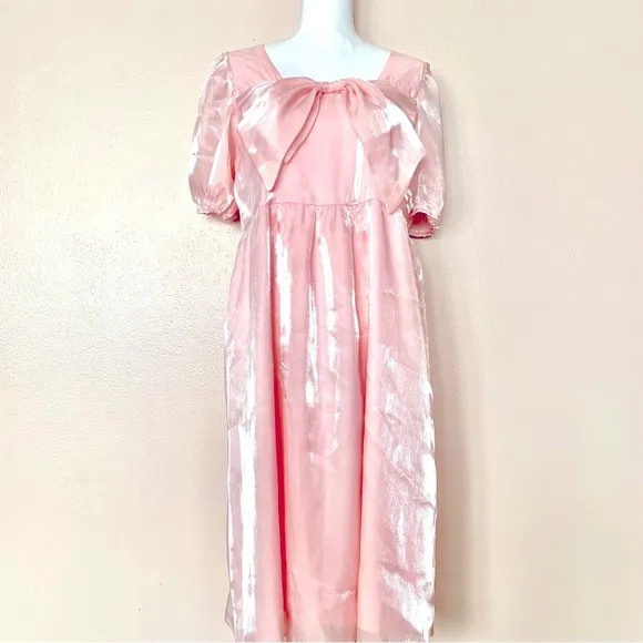 Pink Dessert Pink Shiny Satin Bow Detail Dress - Image 2
