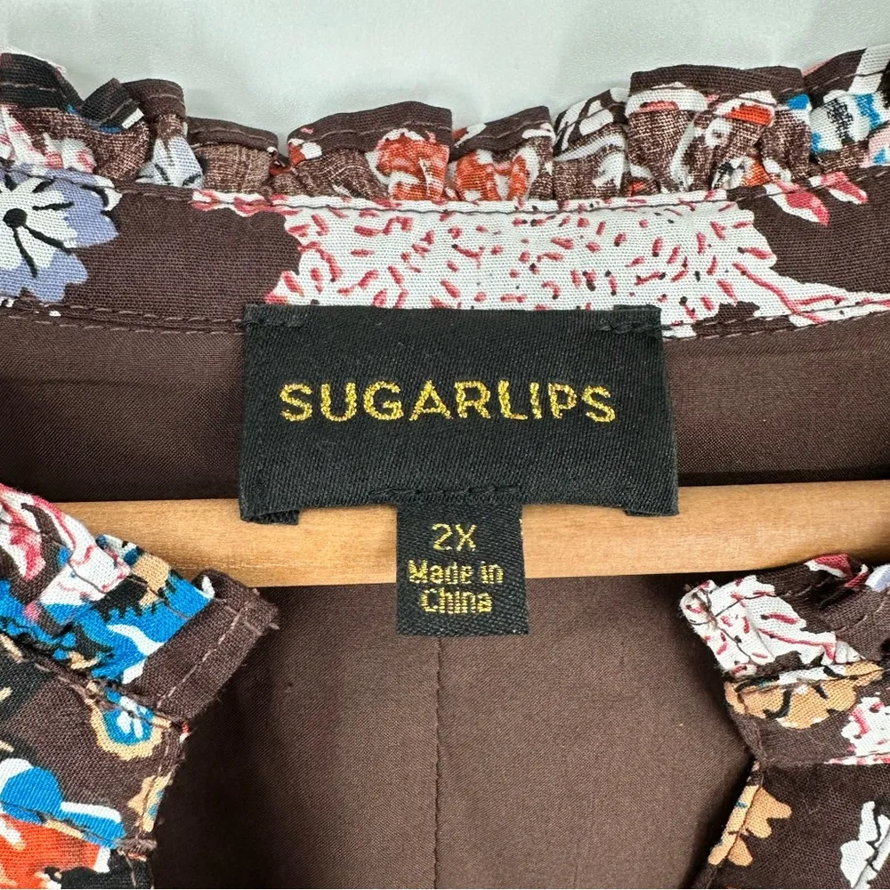 Sugarlips Journee Floral Jazlyn Split Neck Mini Dress size 2X Rope Belt Brown - Image 11