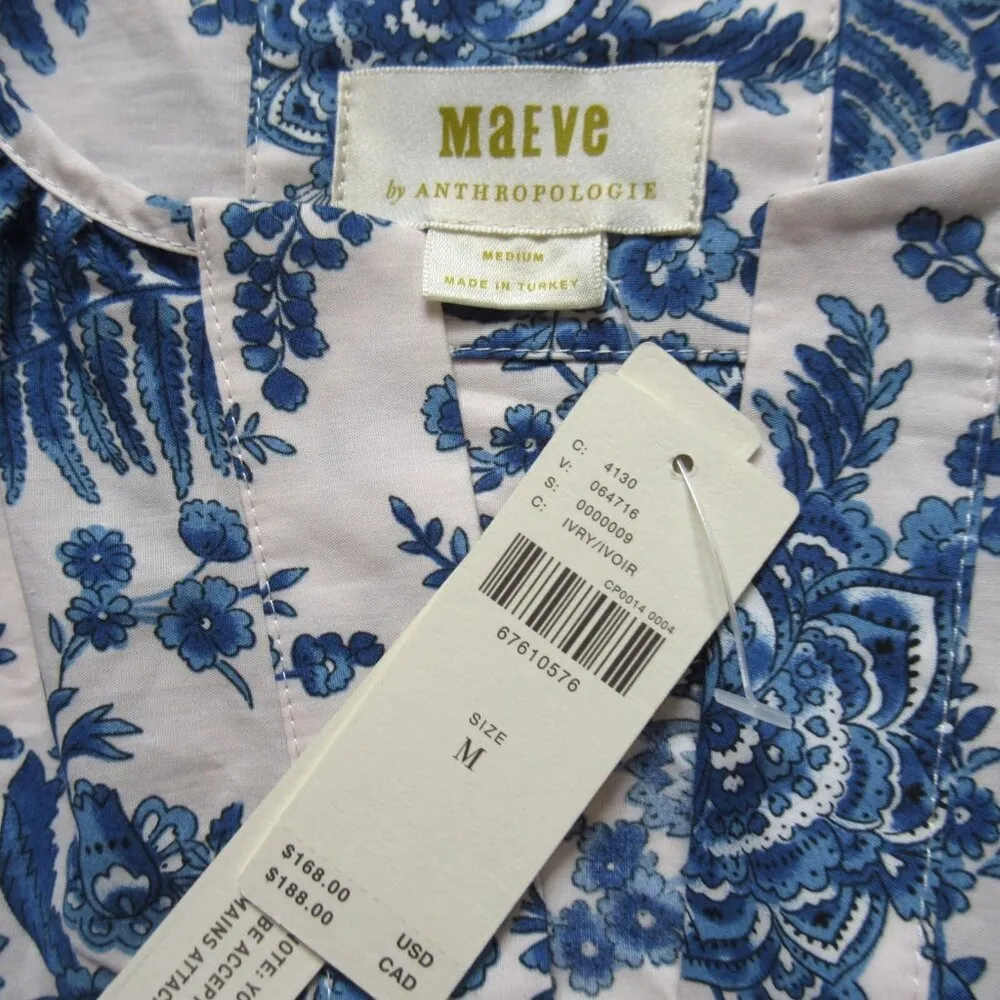 NWT Anthropologie Maeve Somerset Maxi in Ivory Blue Floral Tiered Cotton Dress M - Image 5