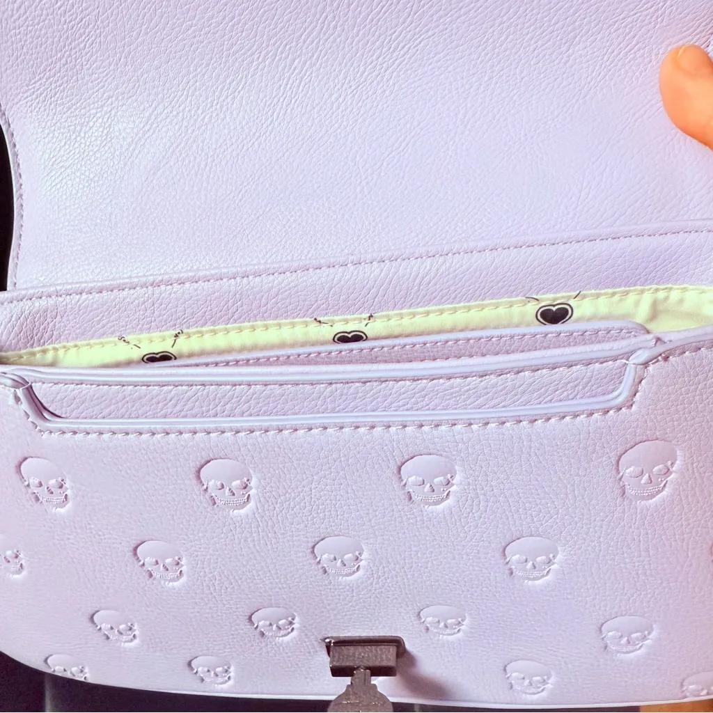 Betsey Johnson Lavender Purple Embossed Skull Crossbody Bag w Shoulder Strap NWT - Image 6