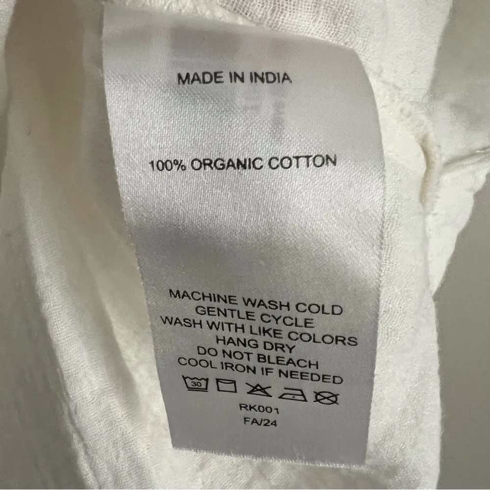 Quince Organic Cotton Gauze Roll Short Sleeve Shirt Neutral Coastal FLAWED Small - Image 6