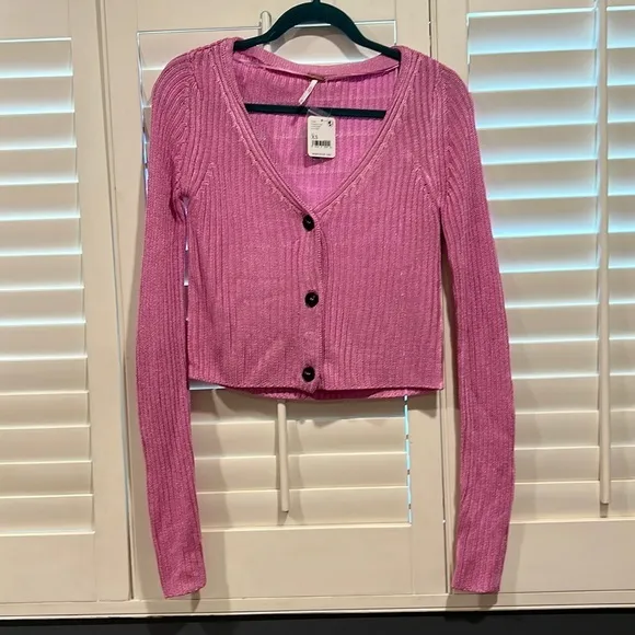 Free People Butterfly Bush Pink Knit Cardigan x-Small‎ NWT - Image 2