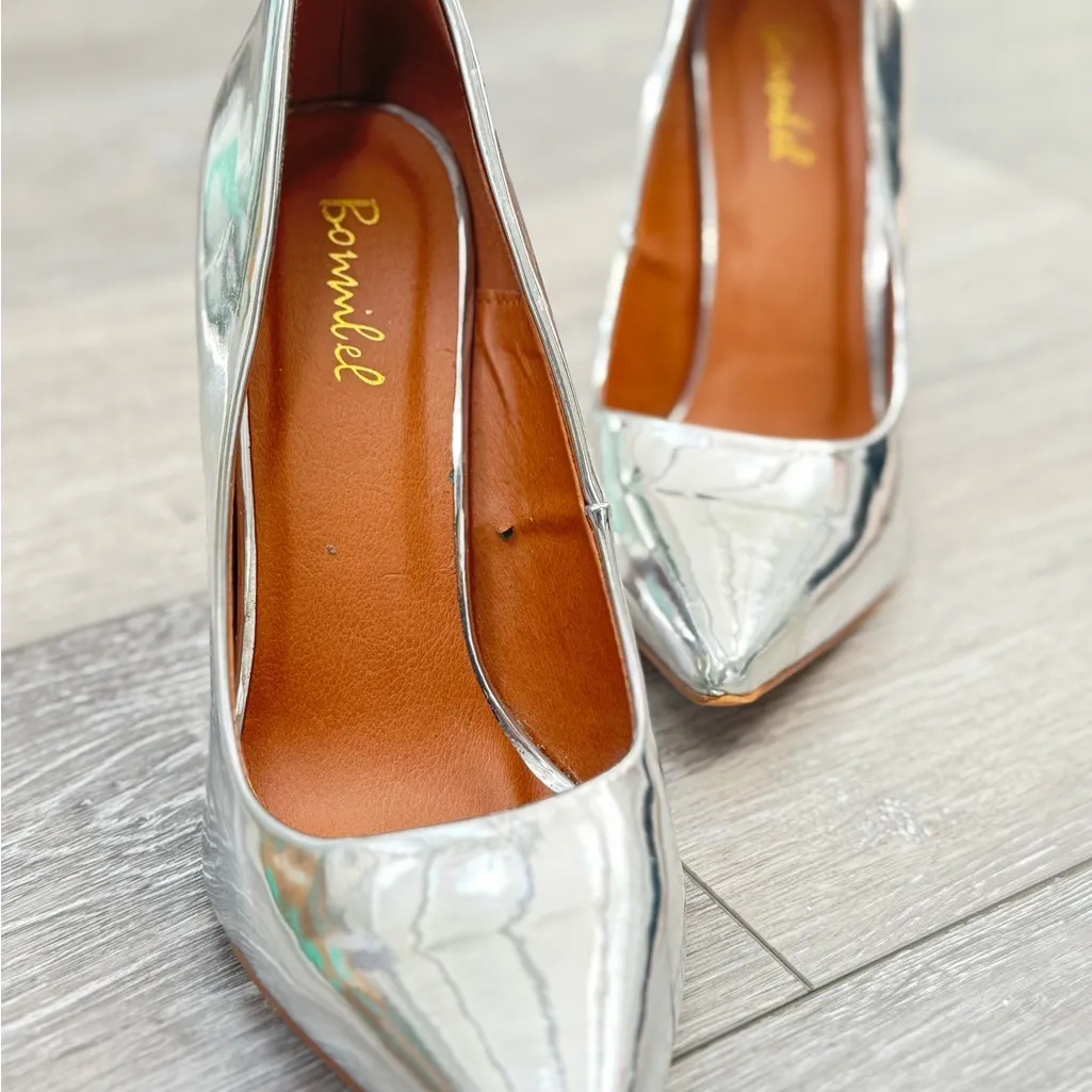 Bonnibel Shiny Silver Stiletto Pumps - Image 2