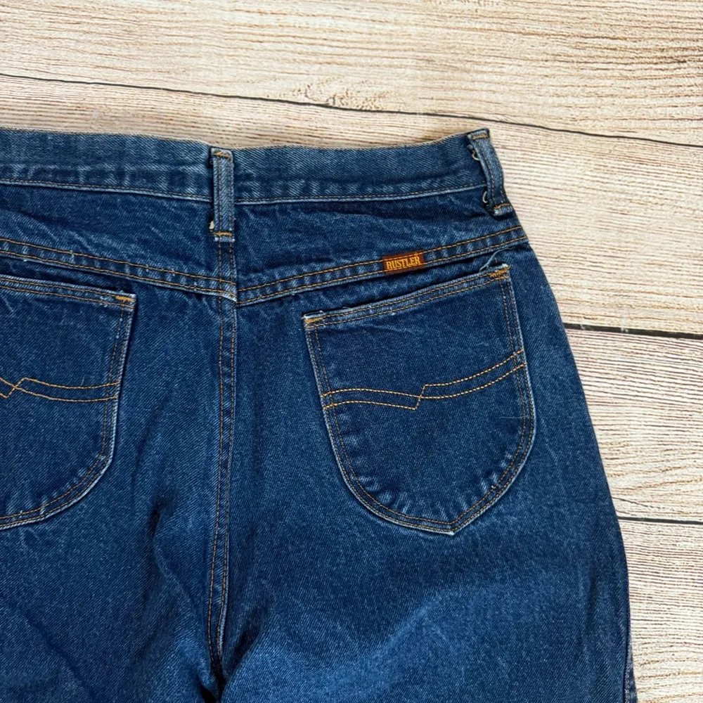 Vintage Rustler Jeans Womens 15 Petite Straight Leg High Rise USA Blue Dark Wash - Image 9