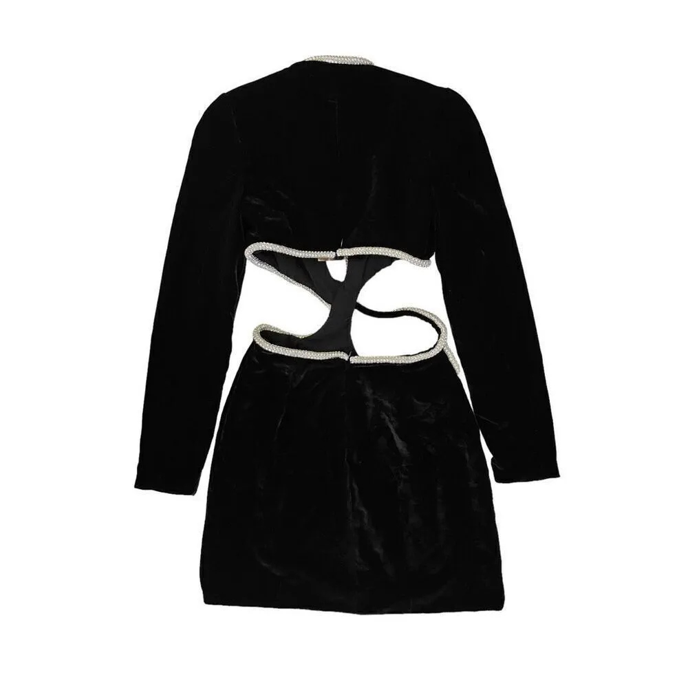 PatBO Cut Out Mini Dress With Rhinestone Trim in Black‎ Black Size 2 - Image 4