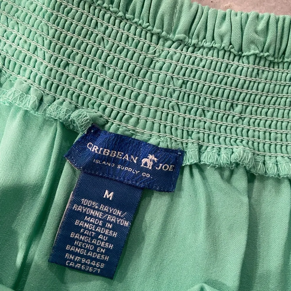 Caribbean Joe Size M Off the Shoulder Tie Neck Mint Green Pink Embroidered Dress - Image 11