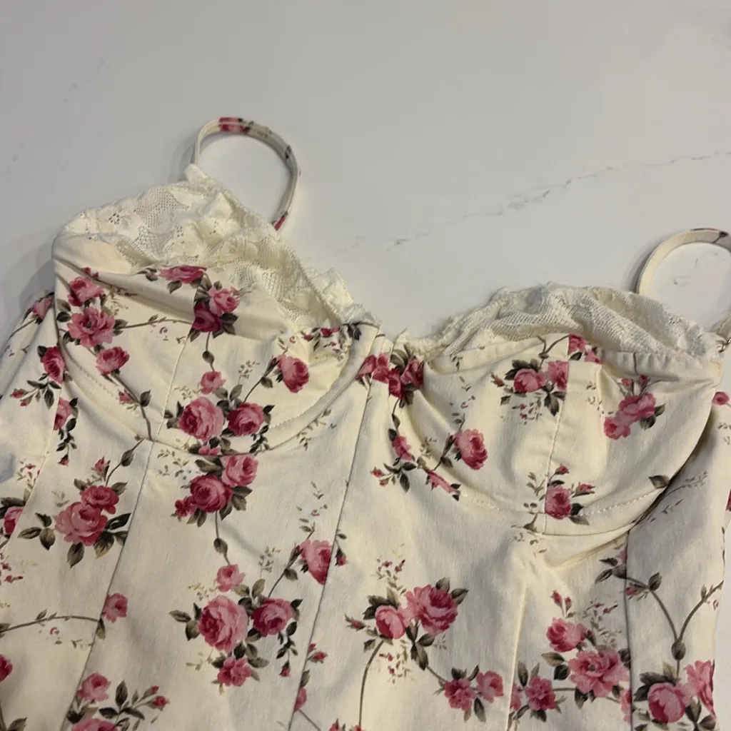 WeWoreWhat Lace Peplum Corset Linen Blend Mini Dress - Image 8