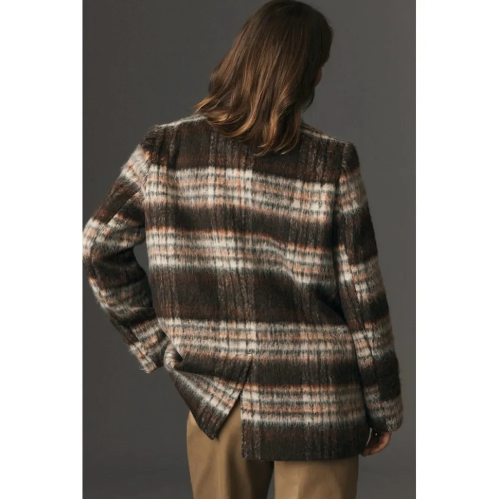 NEW Anthropologie Maeve Brushed Plaid Blazer Brown Motif - Image 2
