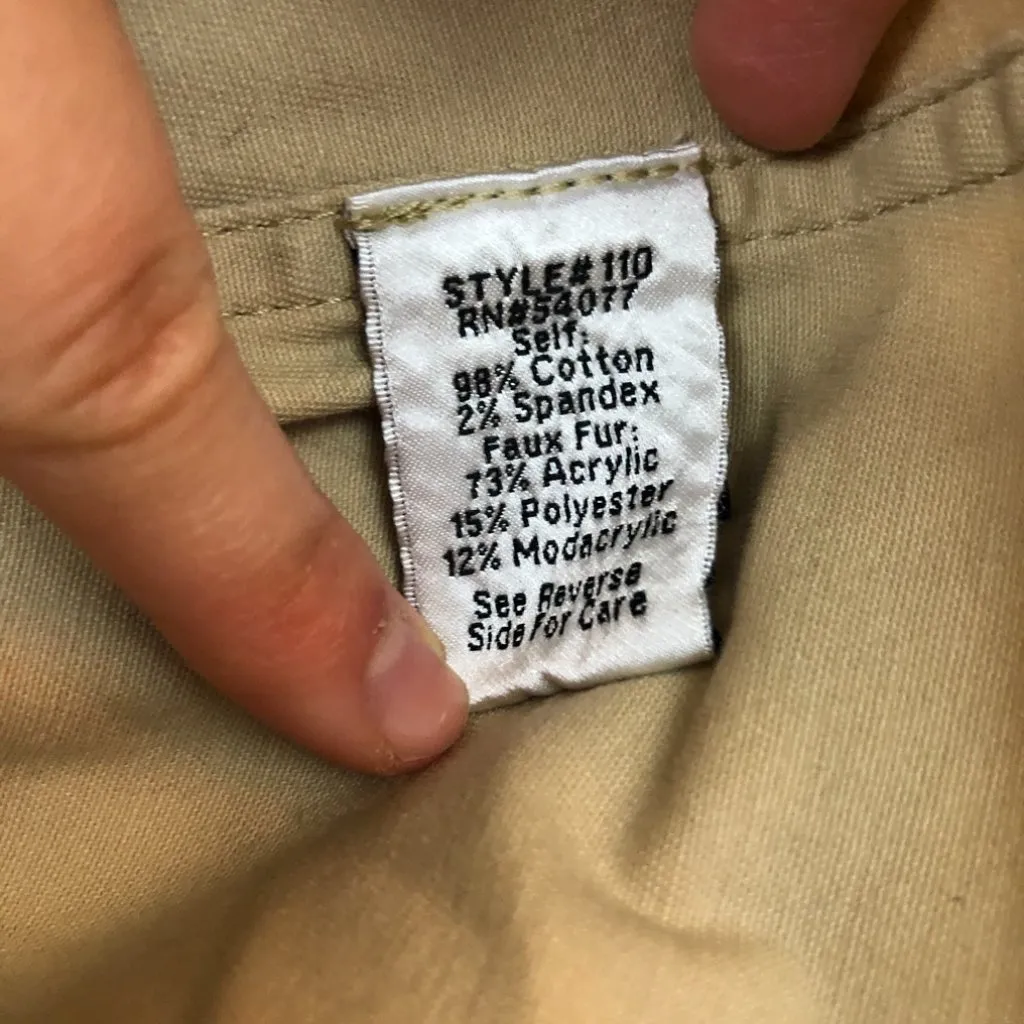 CABI 110 Nanook Jacket Tan Beige Brown Faux Fur Hooded Cotton Fall Jacket Coat - Image 12