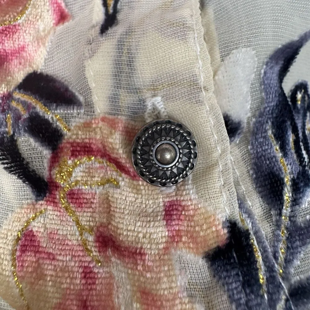 Tribal Womens Floral Velvet Burnout Button Up Top Size L Whimsigoth Fairy Boho Pink Size L - Image 3