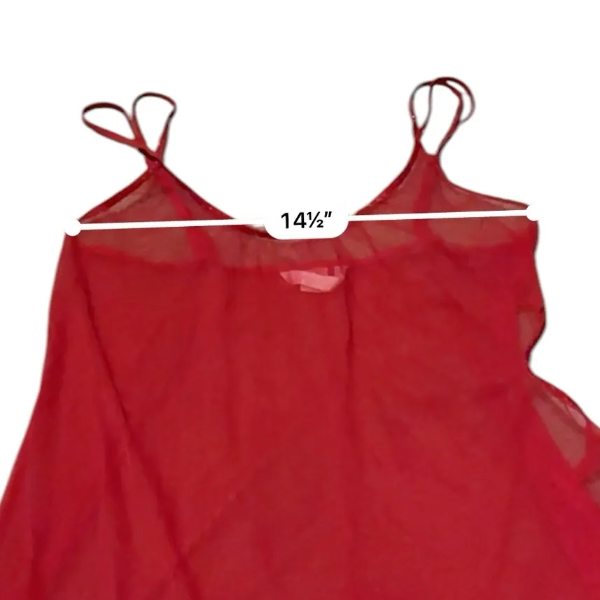 Victoria's Secret‎ Red Mesh Side Cut Out Sequin Hem Lingerie Chemise Sz L - Image 7