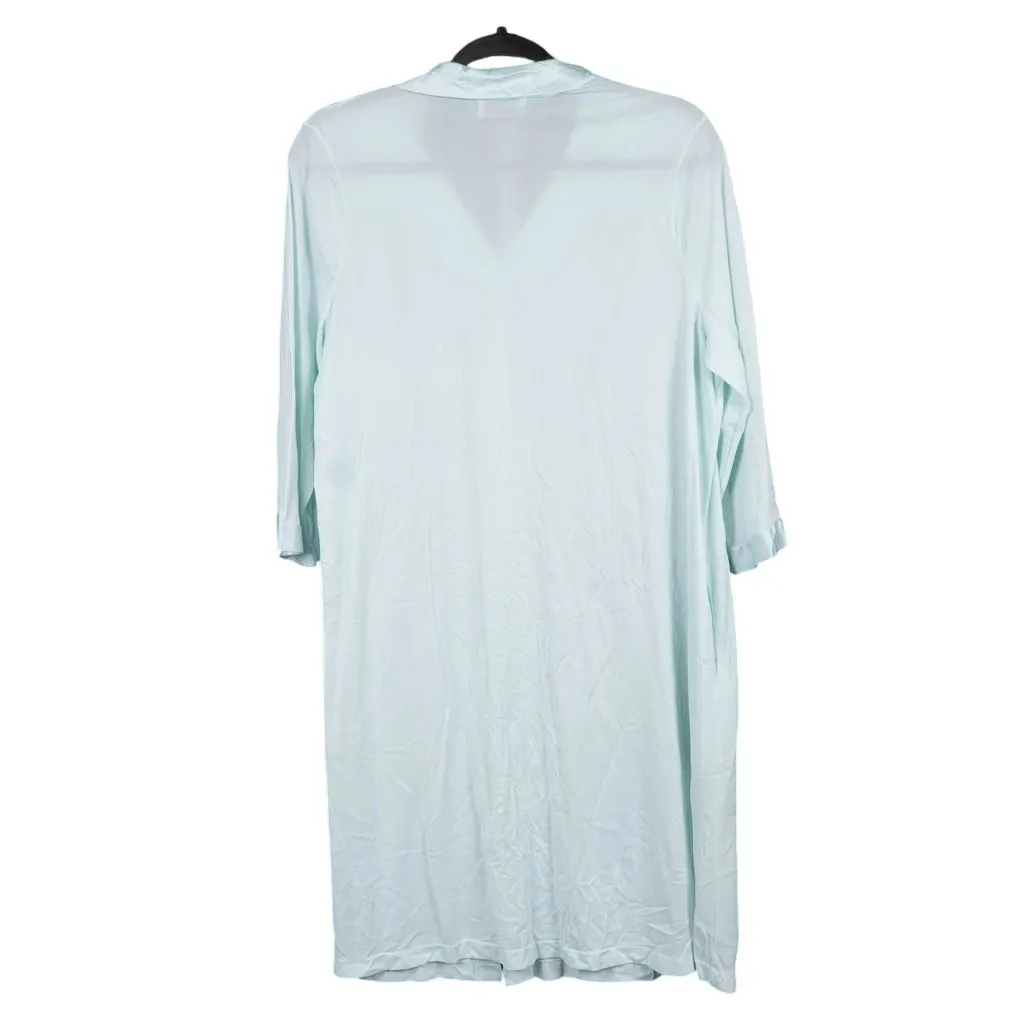 Vanity Fair VTG Robe M Womens Pale Blue Buttons 3/4 Sleeves Pockets Nylon USA - Image 7