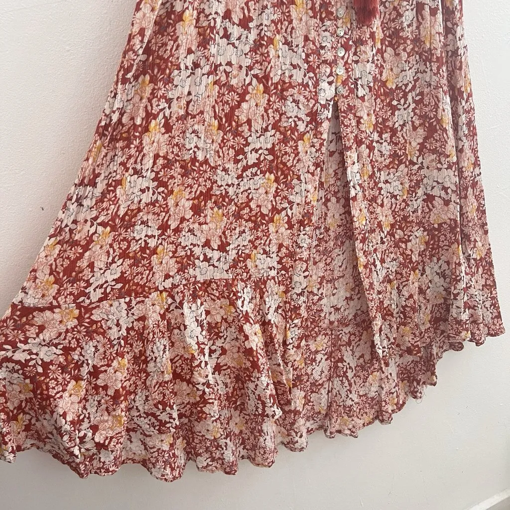 Cynthia Rowley Bohemian Skirt LARGE Floral Button Tassel Split Hippie NEW - Image 4