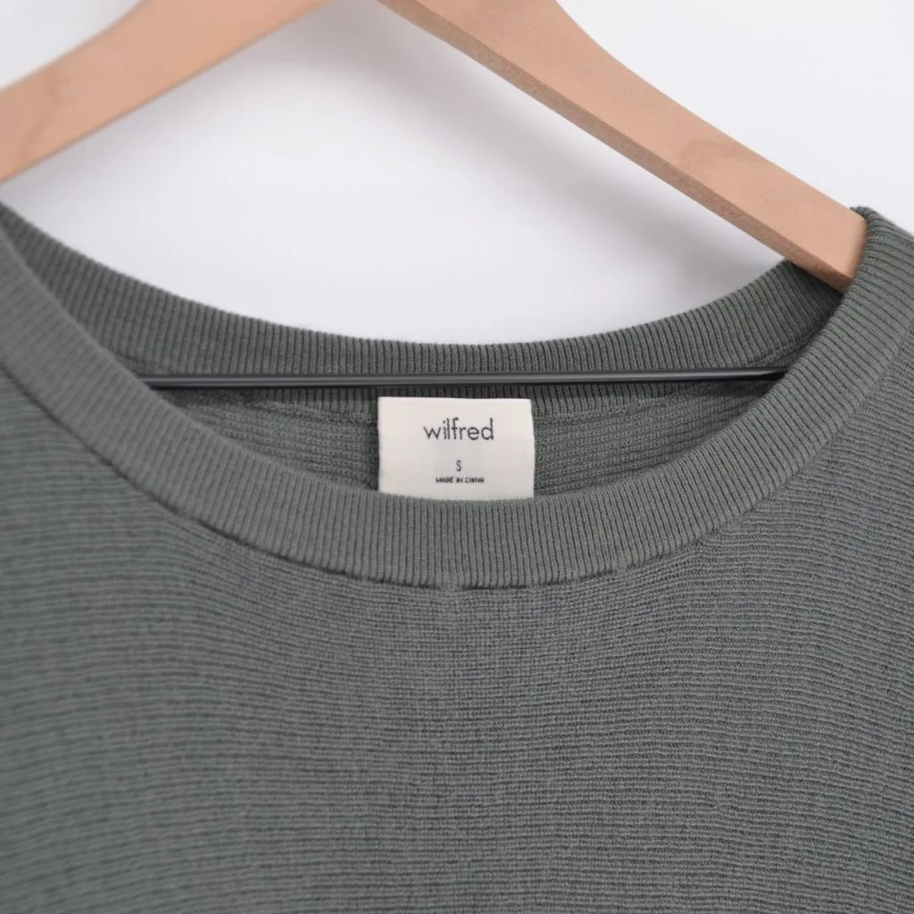 Aritzia Wilfred Emmy Crop Sweater Green Merino Wool Bell Sleeve Tie Cuffs Size S - Image 4