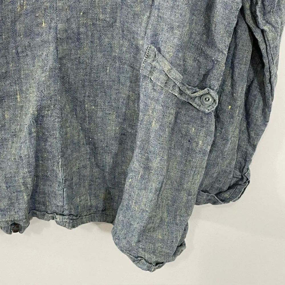 Flax 100% Linen Blue Zip Up Lightweight‎ Jacket Size MEDIUM - Image 3