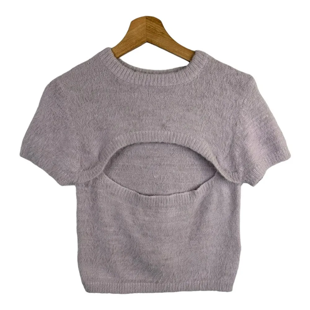 The Ragged Priest Womens size Medium Fluffy Knit Peekaboo Sweater Lilac Purple - Image 3