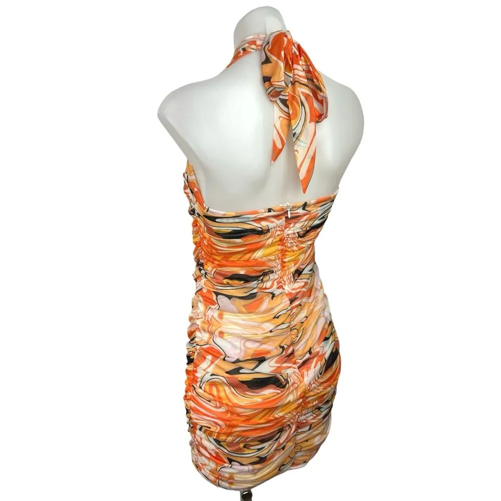 Princess Polly Viviana Orange Geometric Halter Neck Ruched Mini Bodycon Dress 6 - Image 7