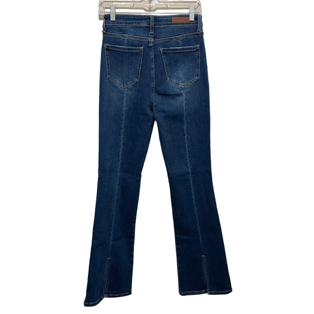 Cello High Rise Distressed Flare Jeans split bottom hem Dark Wash Size 5 - Image 5