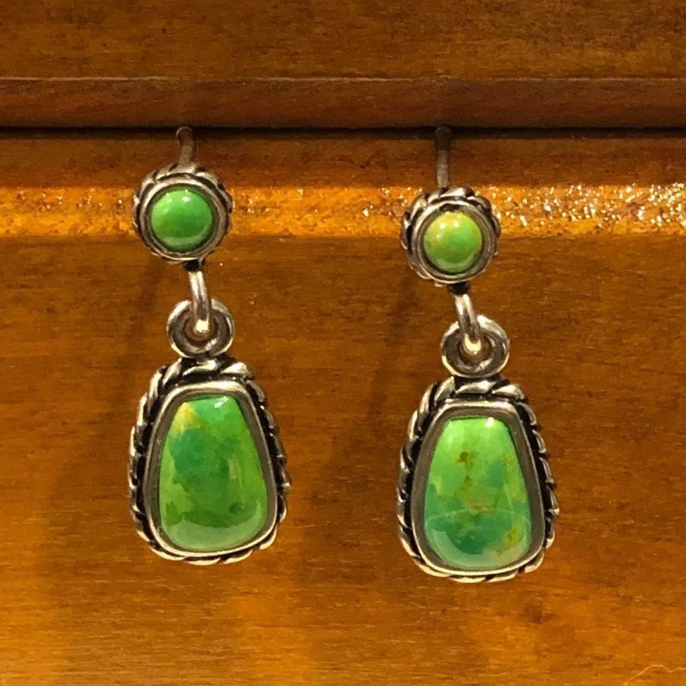 BARSE Green Turquoise Sterling Silver Rope Framed Pierced Drop Dangle Earrings - Image 8