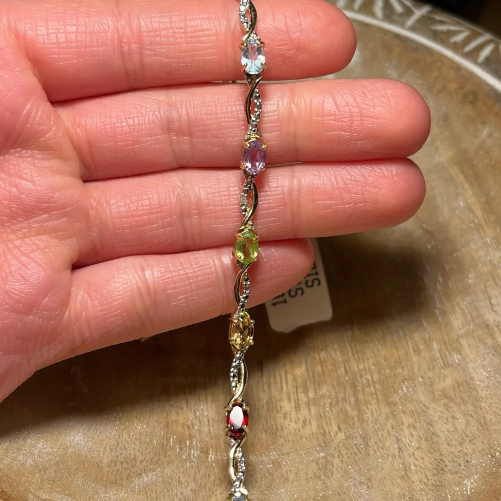 NWT Multi Genuine Gemstone & Diamond 18KT Gold Over Sterling Silver Bracelet - Image 12