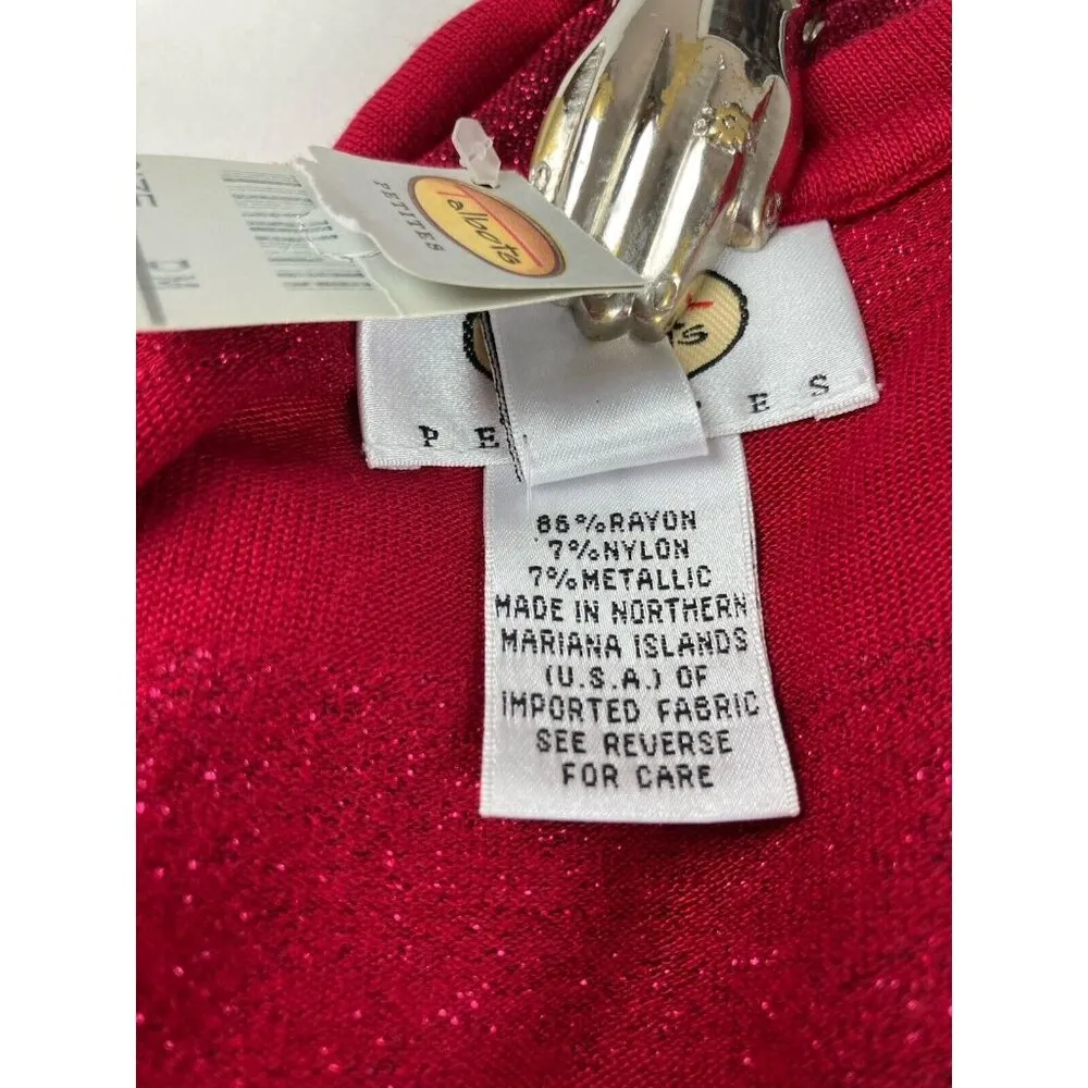 New Talbots Top Womens PM Red Sparkle Stripe Tee V-Neck Long Sleeve Casual Shirt - Image 5