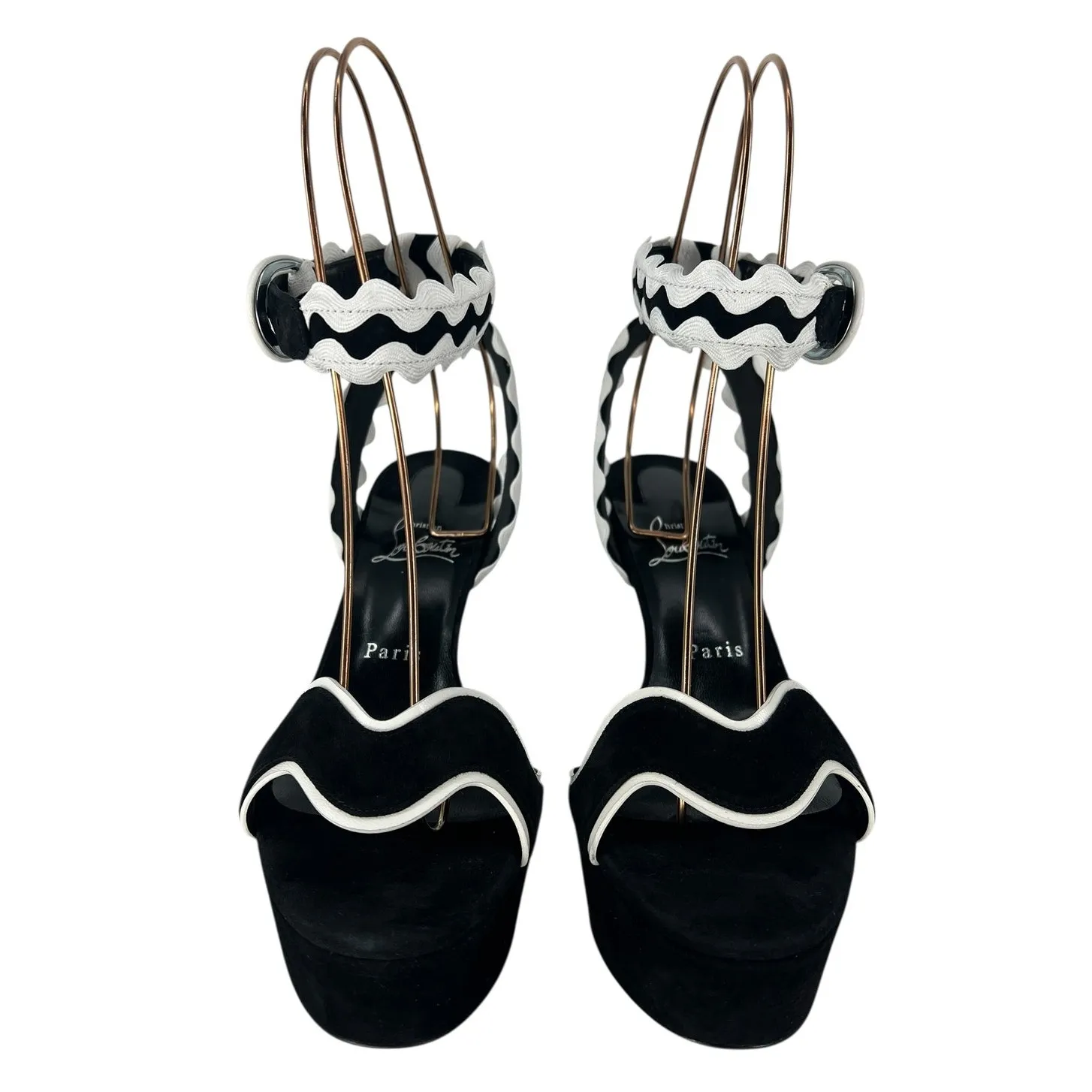 Christian Louboutin Corolobessa Curvy Ankle Strap Sandals Black Bianco 39.5 - Image 8