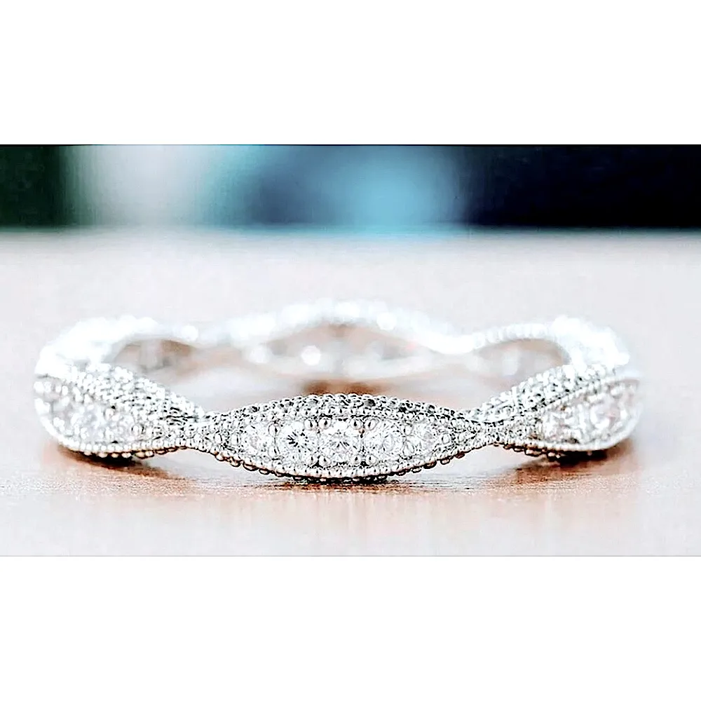 NEW 1 Ct Ribbon Pave Simulated Diamond 18kgp Eternity‎ Wedding Band, Size 6 - Image 2