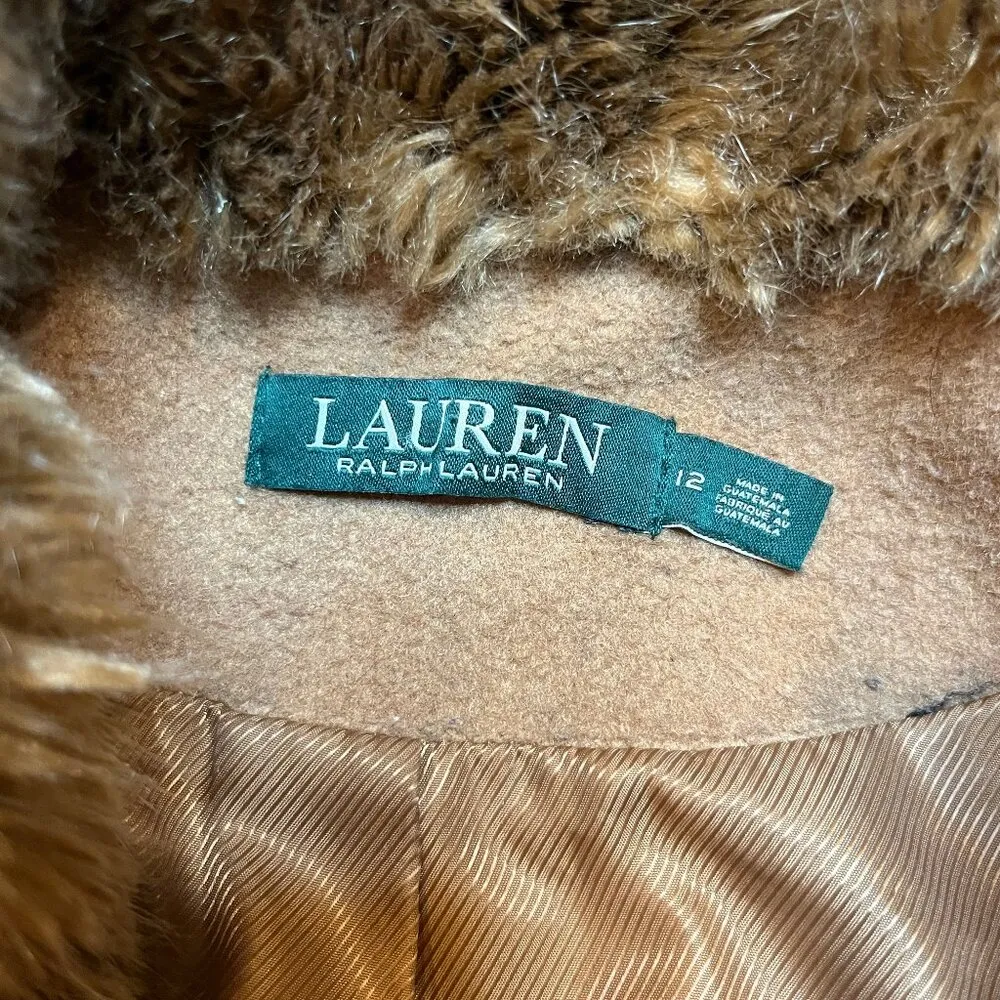 Lauren Ralph Lauren Womens Wool Penny Lane Dress Coat Faux Fur Collar SZ 12 $355 Tan - Image 13