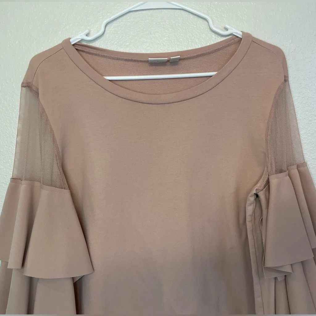 14th & Union Women’s Ruffle Sleeve Sweatshirt Blush Pink‎ Top Size M - Image 2