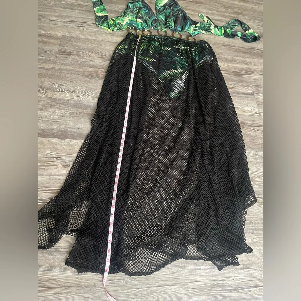 Green Leaf Print Bikini Set with Black Mesh Skirt Size 2X - Image 8
