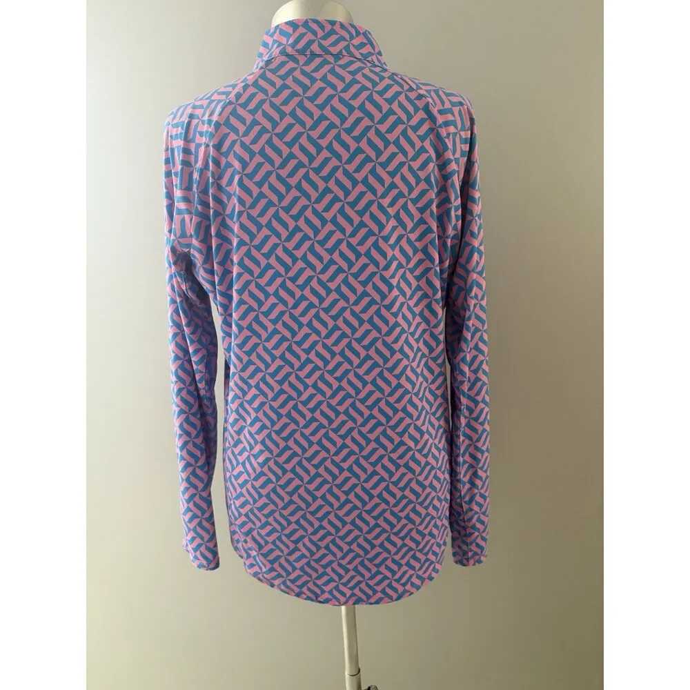 Sport Haley 1/4 Zip Shirt Size L Pink Blue Geometric Mesh Inset Pickleball Golf Size L - Image 4