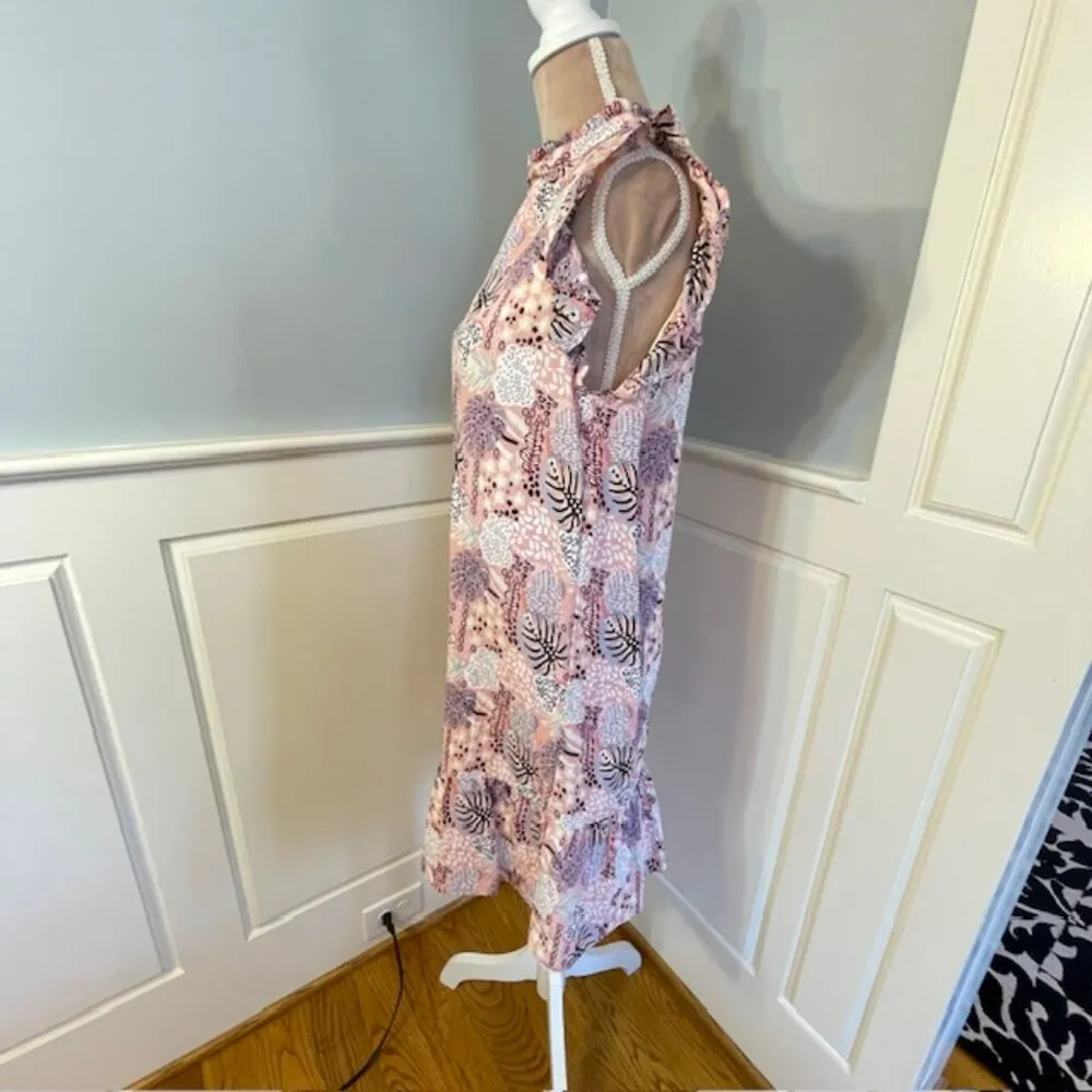 THML Ruffled Flutter Sleeve Tiered Tropical Floral Pink Mini Dress S/M - Image 4