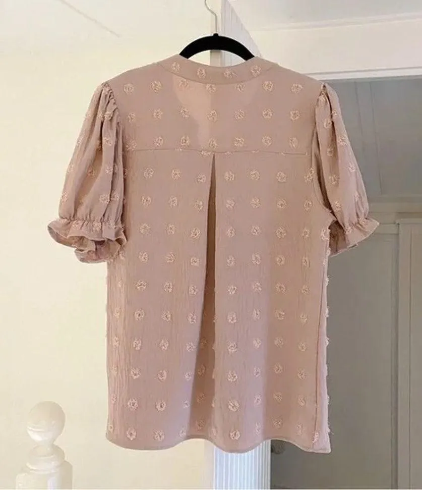 B Swiss Dot Puff Sleeve Top Dusty Rose Size M Pink Size M - Image 6