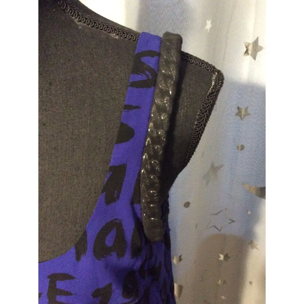 Vintage Y2K Guess Tank Graffiti words Blue Faux Leather Braid Trim Small S - Image 4