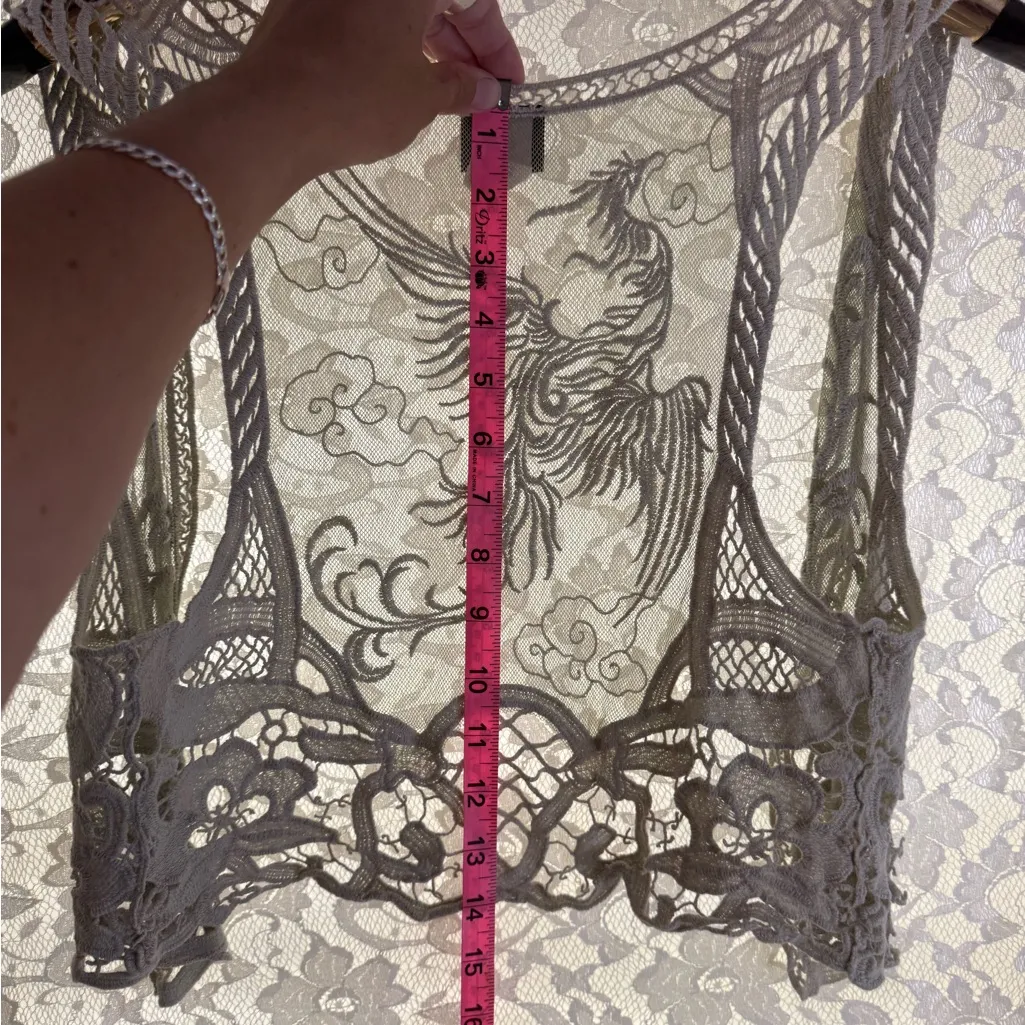 Vintage vest Frederick's of Hollywood gray Lace vest phoenix embroidered S/M - Image 9