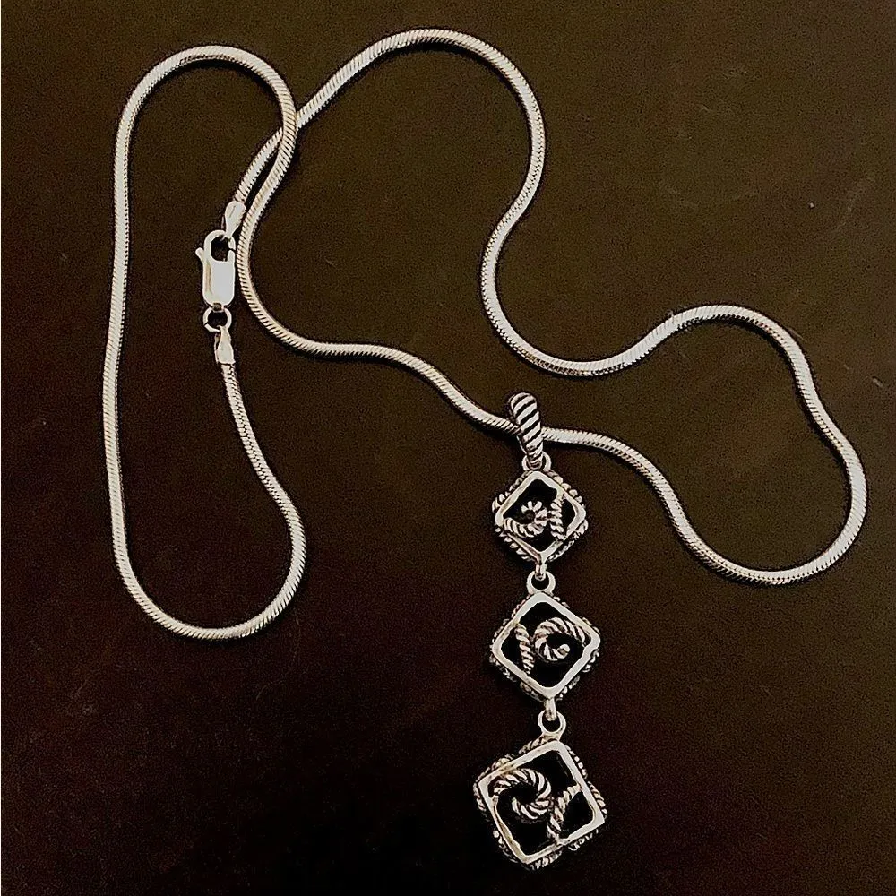 BARSE Sterling Silver Triple Drop Rope Embellished Scroll Design Necklace - Image 16