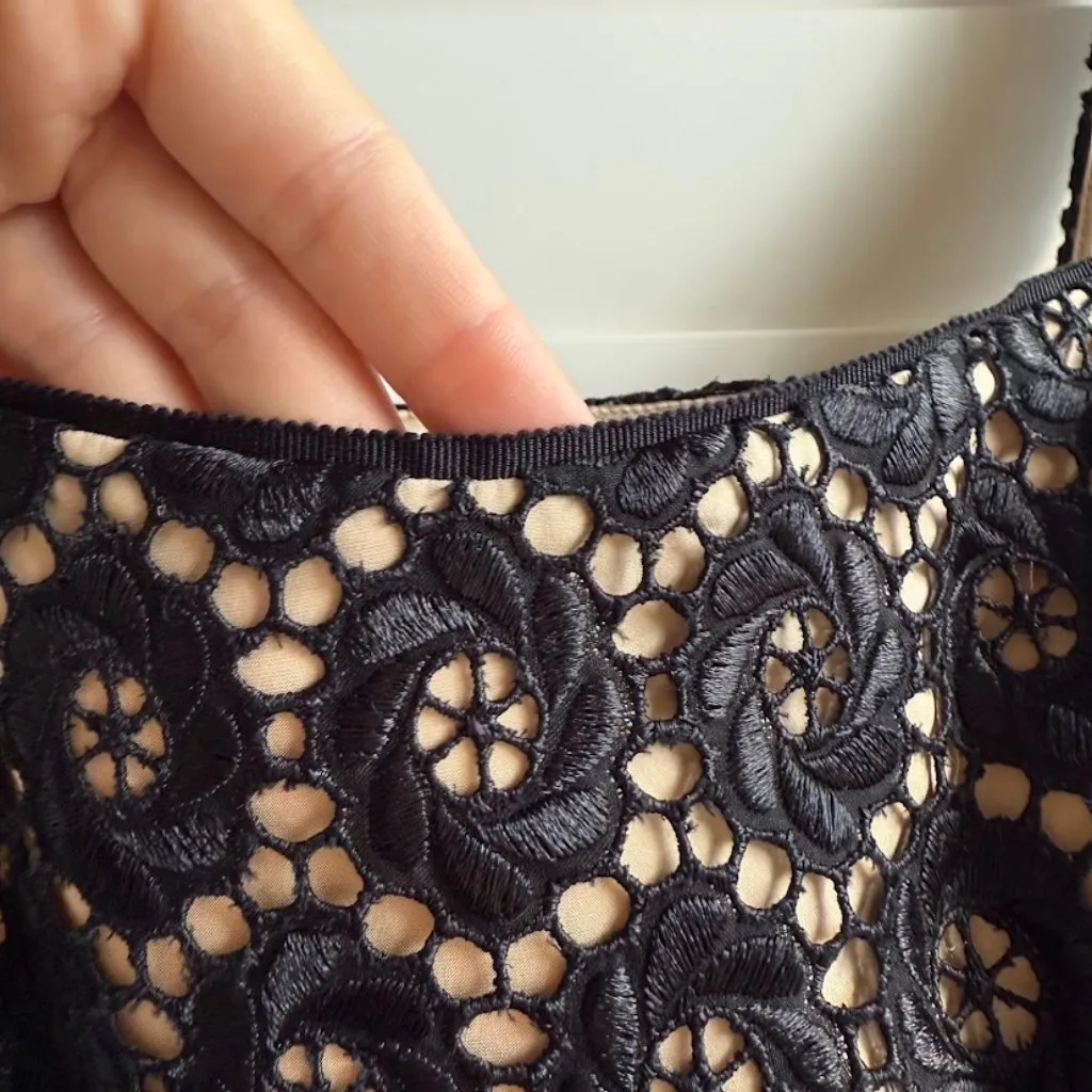 Elie Tahari Cotton Broderie Lace Pencil Dress in Black & Nude size - Image 3