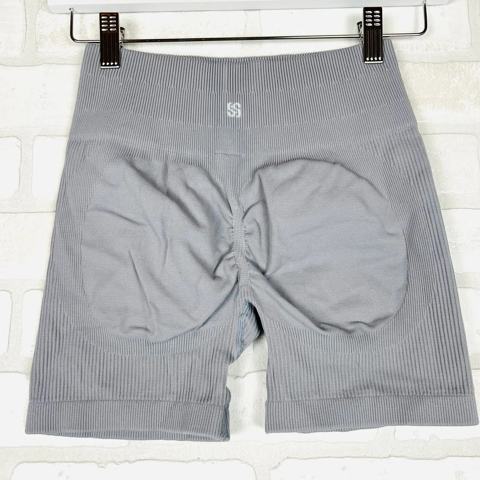 Essential Seamless Ribbed Booty Shorts, Soft‎ Gray, Size Medium, Compressing Gray - Image 10