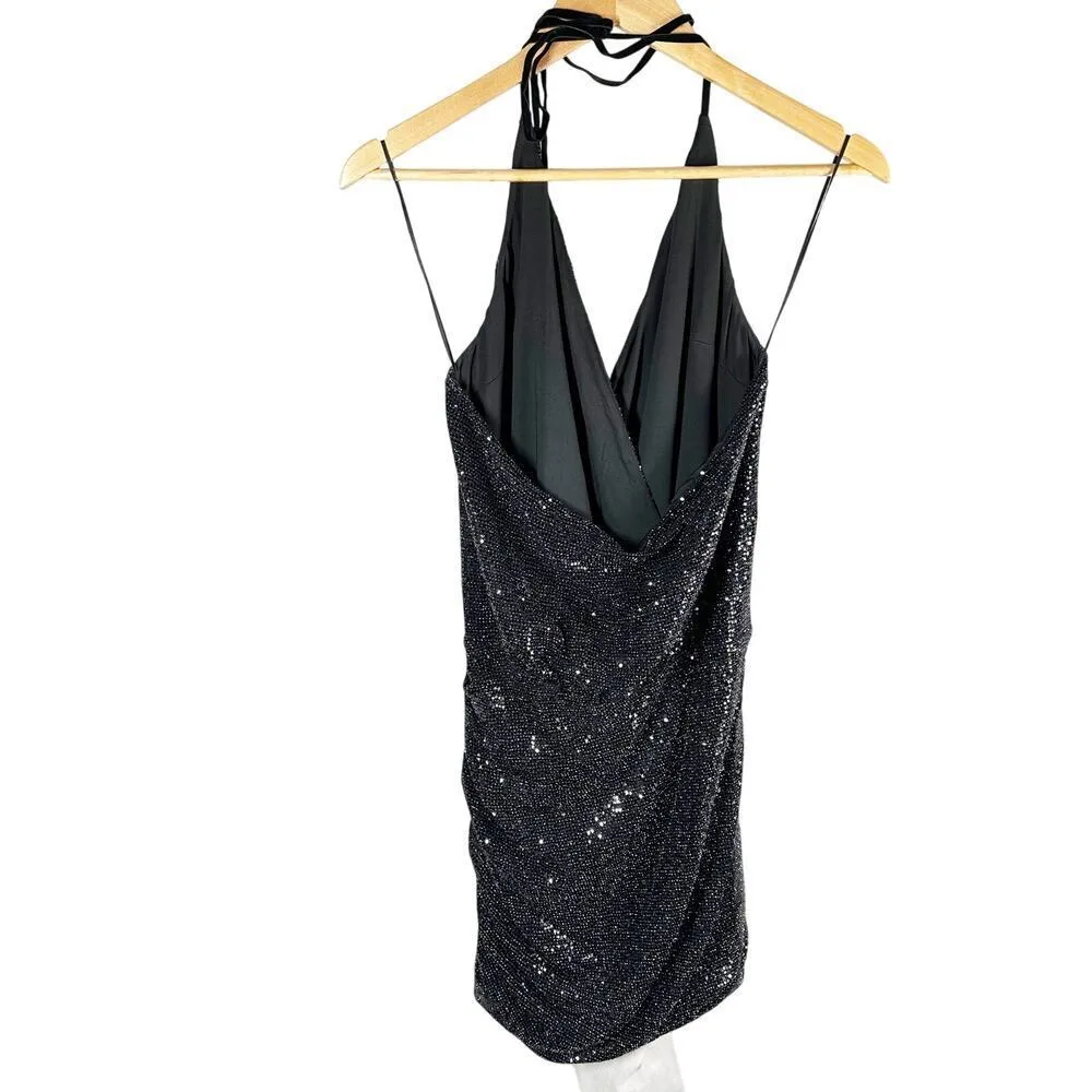 Ramy Brook Avianna Ruched Mini Night Out Party Dress Size 8 Black Sparkle - Image 3
