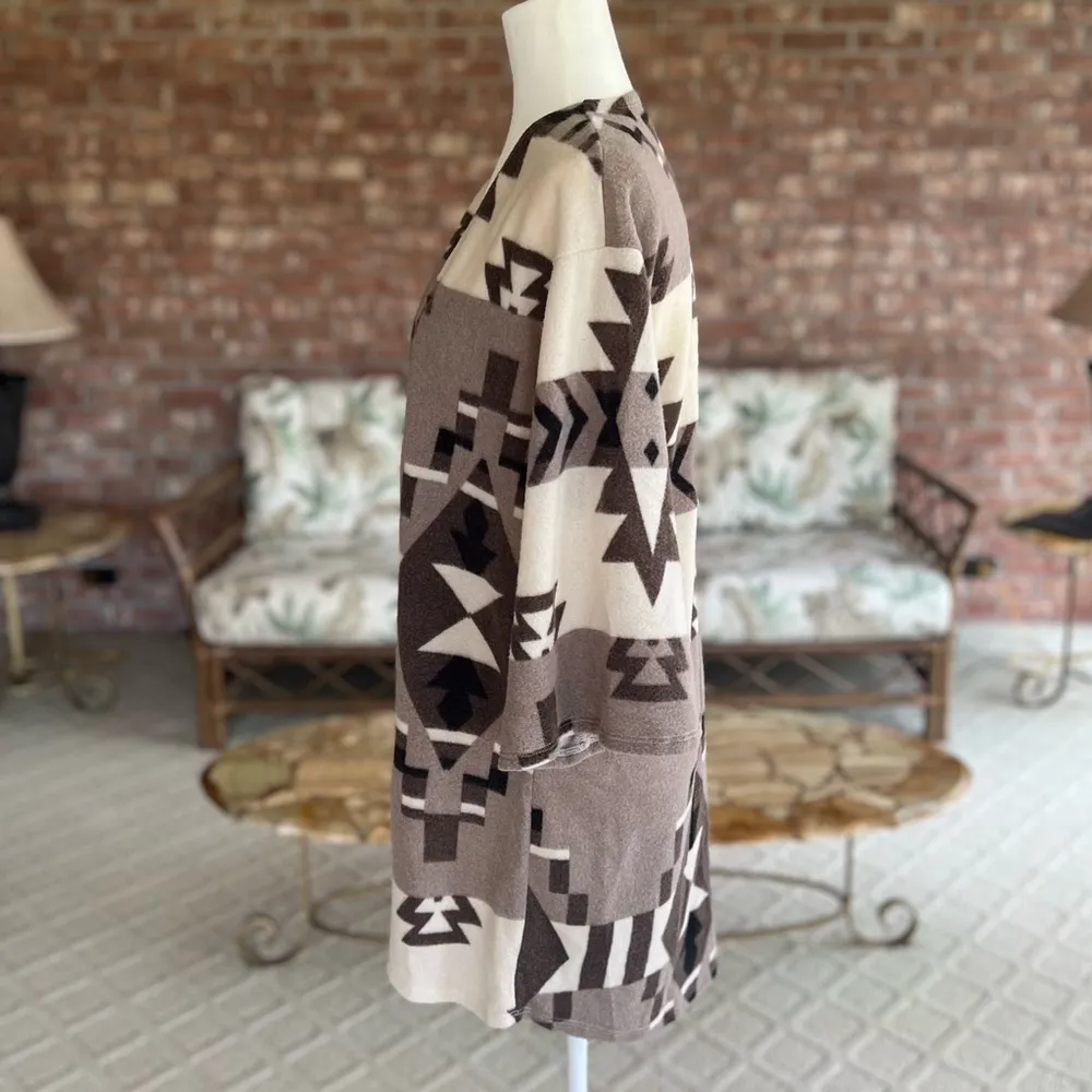 Sew In Love Aztec Cardigan Southwestern Open Front Print Tan Cream S Relaxed - Image 10