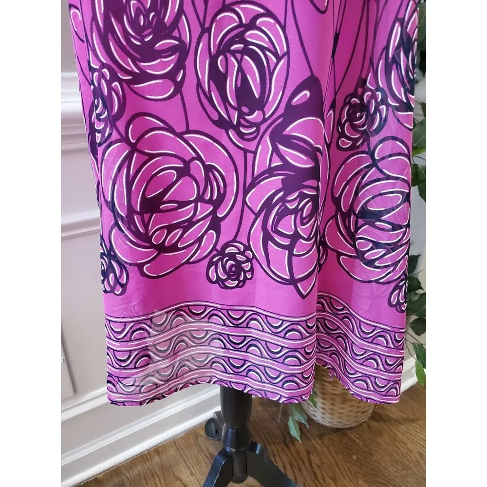 Signature By Robbie Bee Purple Black Floral Sleeveless Knee Length Dress Size 12 - Image 3