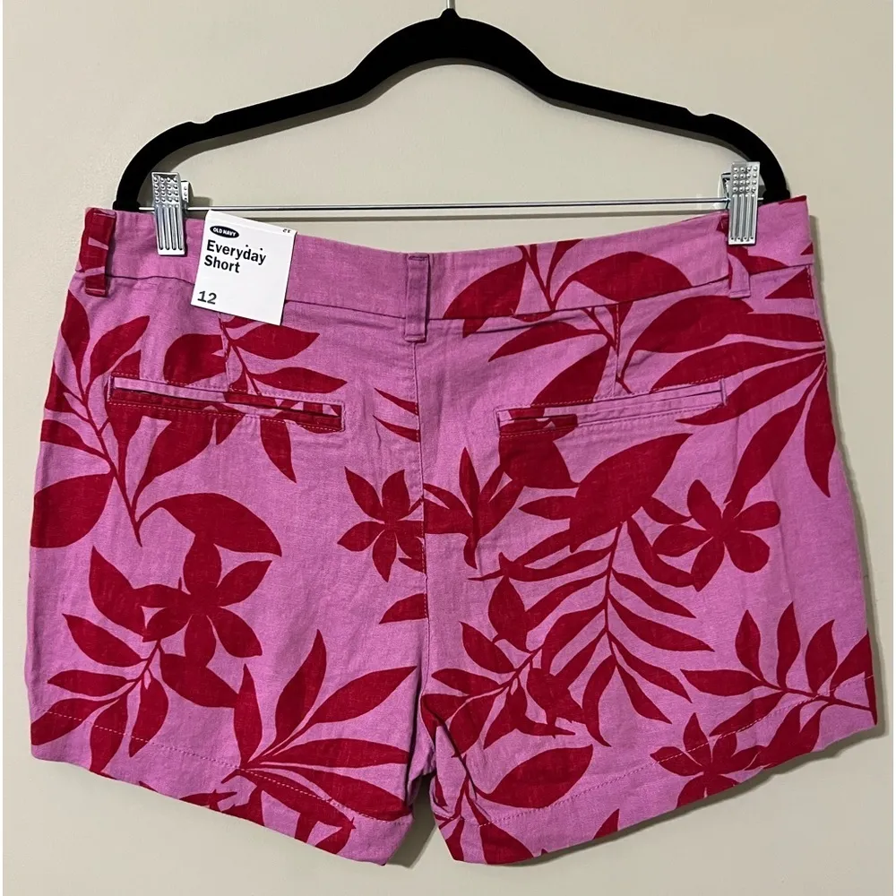 Old Navy size 12 everyday shorts linen blend 3.5” inseam pockets tropical soft - Image 4