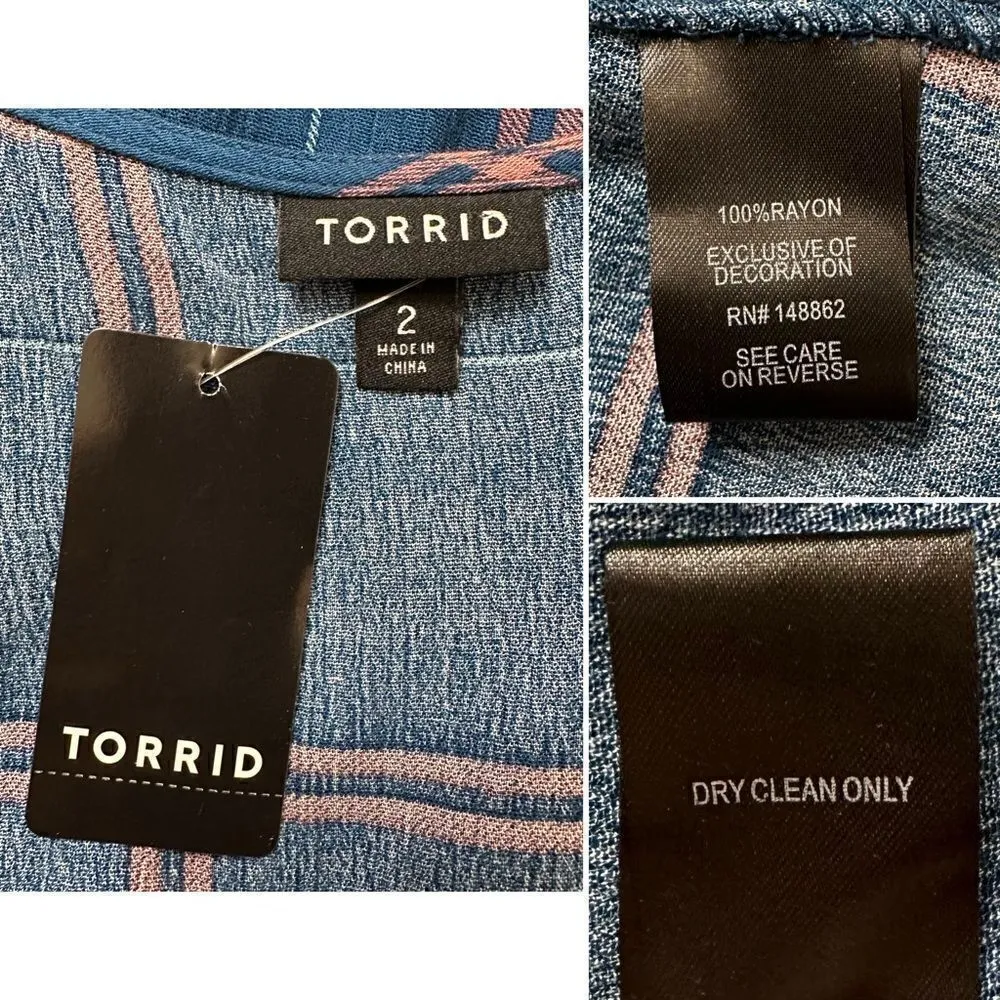 NWT Torrid Babydoll Crinkle Gauze Crochet Inset Lace-Up Top - Image 11