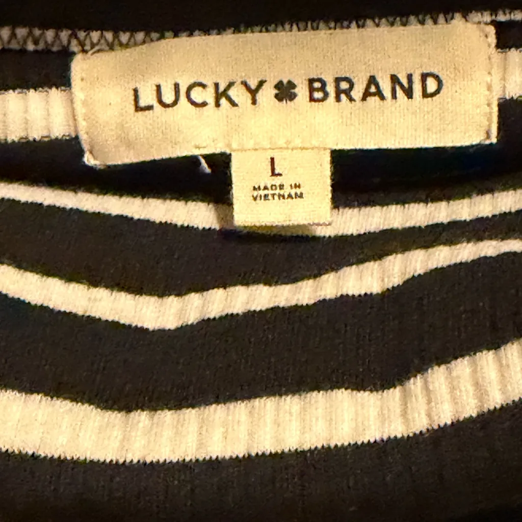 Lucky Brand Black and White Striped Women's Top Ribbed off shoulder NWT - Image 3