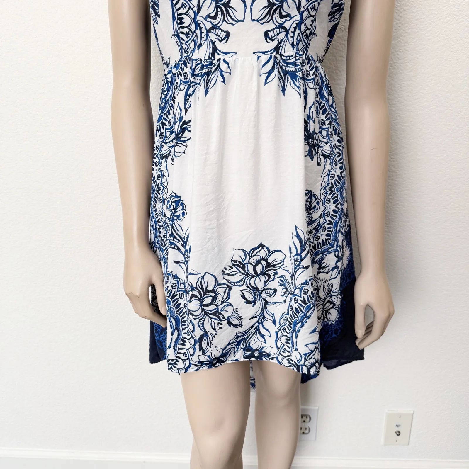 [Free People] Russian Blue Plate Dress Hi-Lo Hem Open Lace Back Floral Sz Medium - Image 6